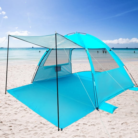 Beach Tent for 1/2/3/4/5/6 Person,Anti-UV Portable Sun Shade ShelterUPF 50+,Both Sides Extendable Floor,Extendable Awning,with 2 Ventilating Mesh Windows,Lightweight & Easy Setup.