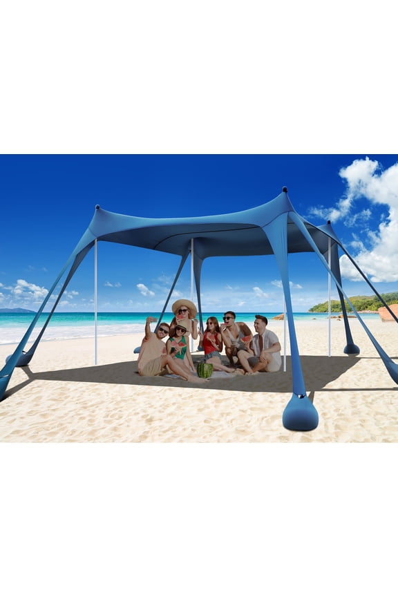 Beach Tent 10' x 10', Camping Sun Shelter UPF50+ with 8 Sandbags, Sand Shovels, Ground Pegs & Stability Poles, Outdoor Shade Beach Canopy for Camping Trips, Fishing, Backyard Fun or Picnics