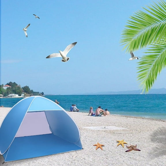 Beach Tent 2-3 Person Beach Tent Pop Up Sun Shelter Tent Big Lightweight & Easy Setup Beach Tent Fishing Beach Shelter Blue