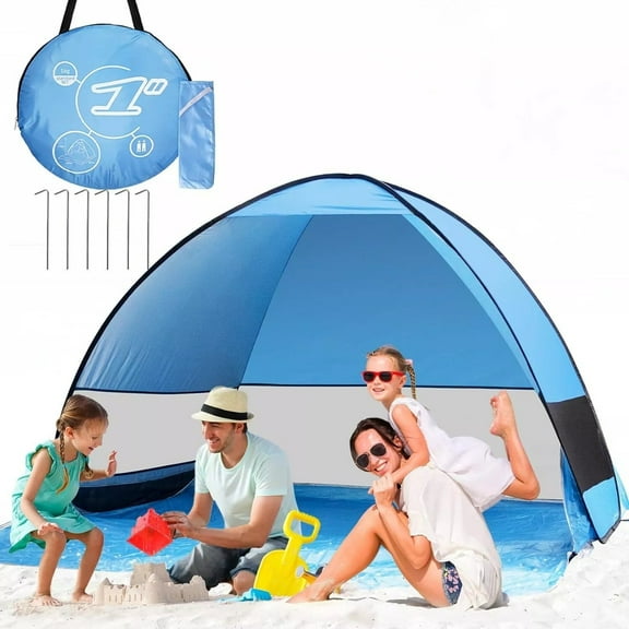 Beach Tent, Anti-UV Pop Up Sun Shelter for 2-3 People, Portable and Lightweight with Carry Bag, Windproof & Waterproof, Lightweight & Easy Setup Beach Tent, Blue