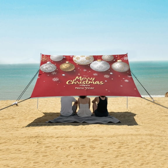 Beach Tent Beach Canopy 9.2x10.5Ft Beach Tent Sun Shelter Outdoor Canopy with Carry Bag for Camping, Backyard and Picnics Dark Red Christmas Background