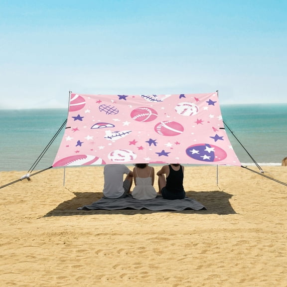 Beach Tent Beach Canopy 9.2x10.5Ft Beach Tent Sun Shelter Outdoor Canopy with Carry Bag for Camping, Backyard and Picnics Pink Basketballs and Footballs