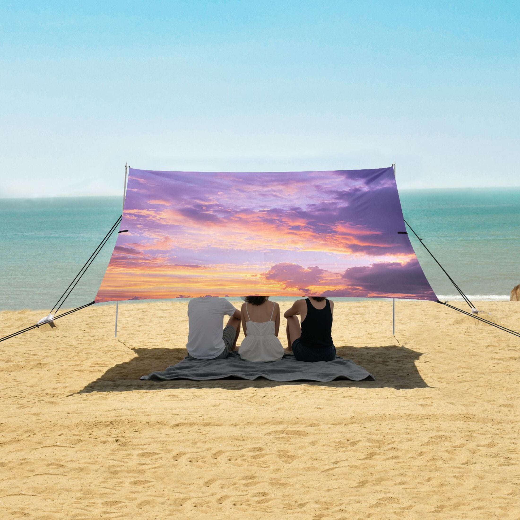 Beach Tent Beach Canopy 9.2x10.5Ft Beach Tent Sun Shelter Outdoor Canopy with Carry Bag for Camping, Backyard and Picnics Purple and Orange Setting Sun