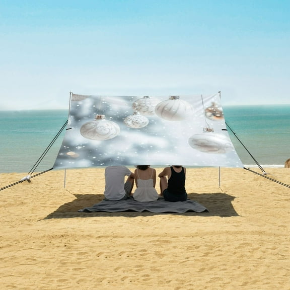 Beach Tent Beach Canopy 9.2x10.5Ft Beach Tent Sun Shelter Outdoor Canopy with Carry Bag for Camping, Backyard and Picnics White and Silver Christmas Tree