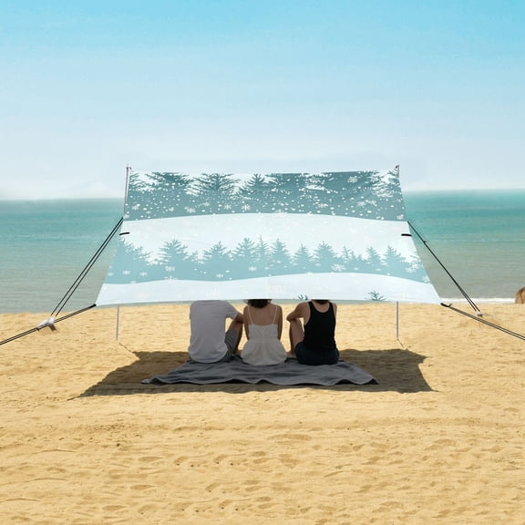 Beach Tent Beach Canopy 9.2x10.5Ft Beach Tent Sun Shelter Outdoor Canopy with Carry Bag for Camping, Backyard and Picnics Winter Forest with Snowflakes and Pine