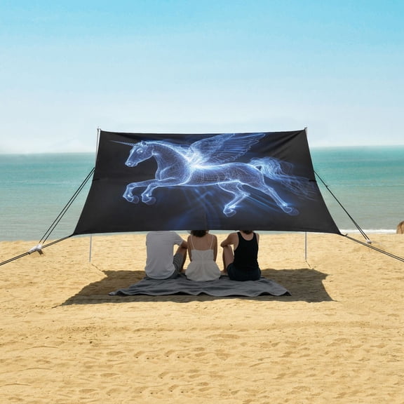 Beach Tent Beach Canopy 9.2x10.5Ft Beach Tent Sun Shelter Outdoor Canopy with Carry Bag for Camping, Backyard and Picnics Blue Light Effect Pegasus