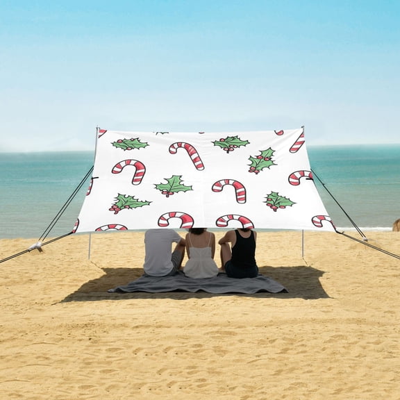 Beach Tent Beach Canopy 9.2x10.5Ft Beach Tent Sun Shelter Outdoor Canopy with Carry Bag for Camping, Backyard and Picnics Christmas Candy Canes