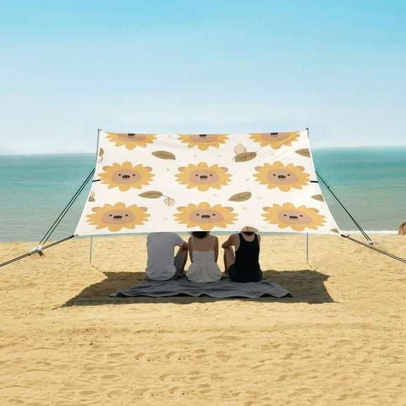 Beach Tent Beach Canopy 9.2x10.5Ft Beach Tent Sun Shelter Outdoor Canopy with Carry Bag for Camping, Backyard and Picnics Cute Bear-face Sunflower