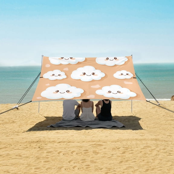 Beach Tent Beach Canopy 9.2x10.5Ft Beach Tent Sun Shelter Outdoor Canopy with Carry Bag for Camping, Backyard and Picnics Cute White Clouds