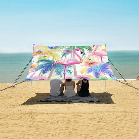 Beach Tent Beach Canopy 9.2x10.5Ft Beach Tent Sun Shelter Outdoor Canopy with Carry Bag for Camping, Backyard and Picnics Flamingos and Palm Trees