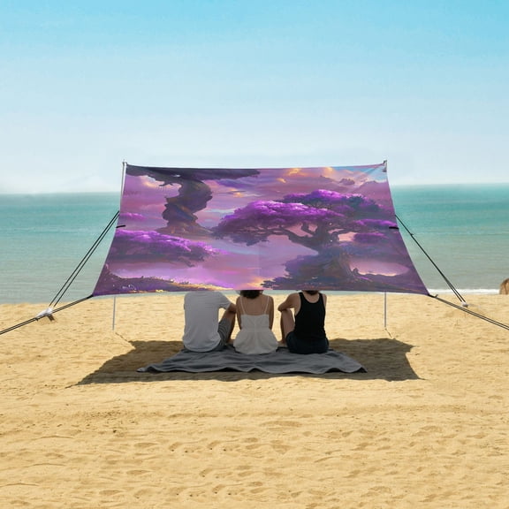 Beach Tent Beach Canopy 9.2x10.5Ft Beach Tent Sun Shelter Outdoor Canopy with Carry Bag for Camping, Backyard and Picnics Giant Purple Tree