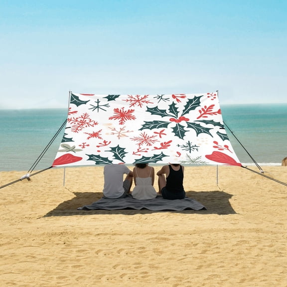 Beach Tent Beach Canopy 9.2x10.5Ft Beach Tent Sun Shelter Outdoor Canopy with Carry Bag for Camping, Backyard and Picnics Holly Leaves and Snowflakes