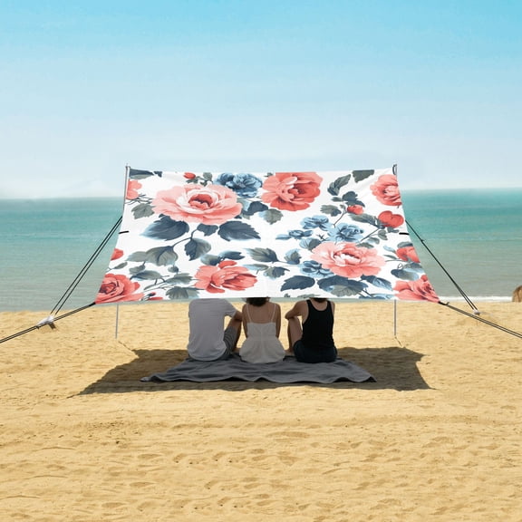 Beach Tent Beach Canopy 9.2x10.5Ft Beach Tent Sun Shelter Outdoor Canopy with Carry Bag for Camping, Backyard and Picnics Large Pink Roses