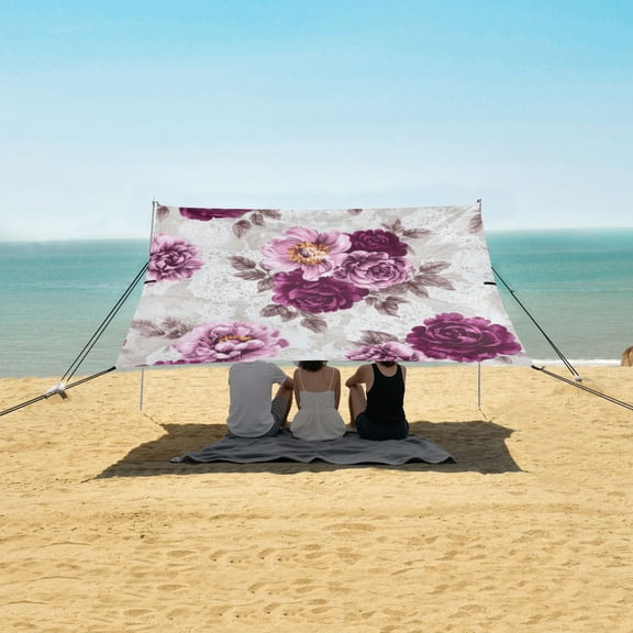 Beach Tent Beach Canopy 9.2x10.5Ft Beach Tent Sun Shelter Outdoor Canopy with Carry Bag for Camping, Backyard and Picnics Magenta Roses