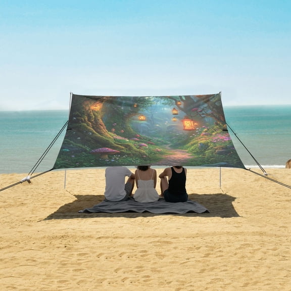 Beach Tent Beach Canopy 9.2x10.5Ft Beach Tent Sun Shelter Outdoor Canopy with Carry Bag for Camping, Backyard and Picnics Magic Forest Scene