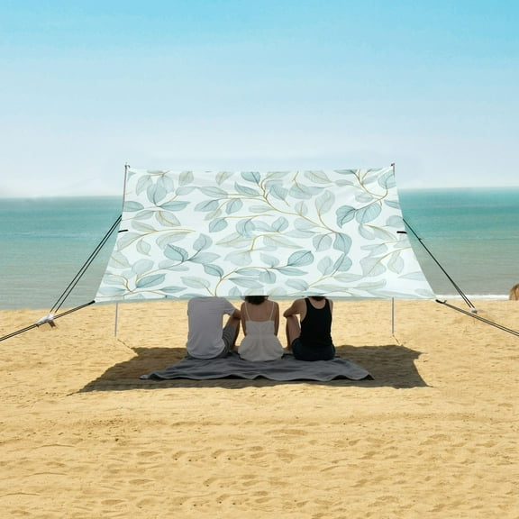 Beach Tent Beach Canopy 9.2x10.5Ft Beach Tent Sun Shelter Outdoor Canopy with Carry Bag for Camping, Backyard and Picnics Pastel Mint Green Leaves
