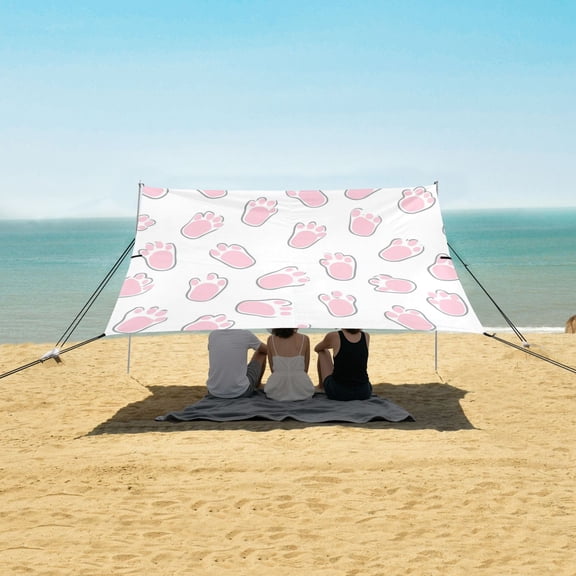 Beach Tent Beach Canopy 9.2x10.5Ft Beach Tent Sun Shelter Outdoor Canopy with Carry Bag for Camping, Backyard and Picnics Pink Bunny Footprints