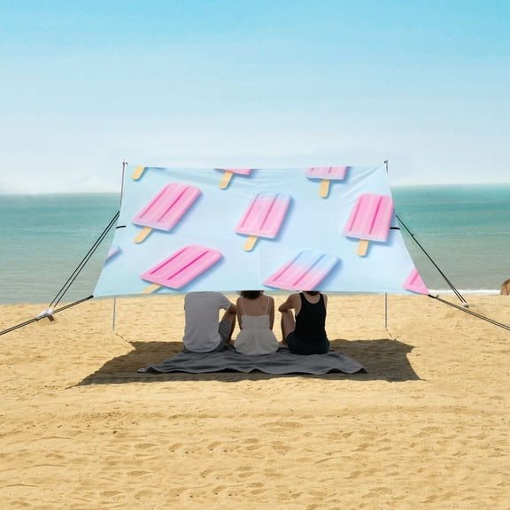 Beach Tent Beach Canopy 9.2x10.5Ft Beach Tent Sun Shelter Outdoor Canopy with Carry Bag for Camping, Backyard and Picnics Pink Popsicle Pattern