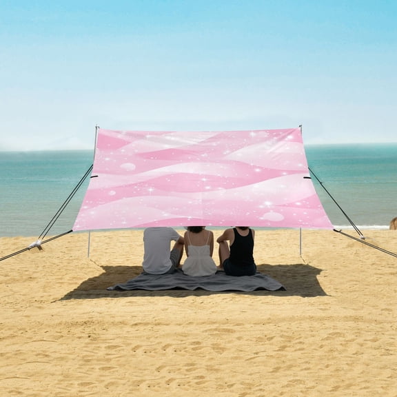 Beach Tent Beach Canopy 9.2x10.5Ft Beach Tent Sun Shelter Outdoor Canopy with Carry Bag for Camping, Backyard and Picnics Pink Stars and Waves