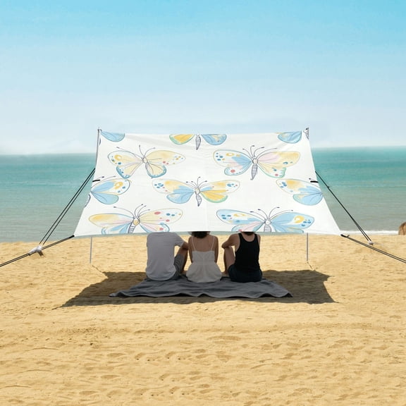 Beach Tent Beach Canopy 9.2x10.5Ft Beach Tent Sun Shelter Outdoor Canopy with Carry Bag for Camping, Backyard and Picnics Pink and Blue Butterfly
