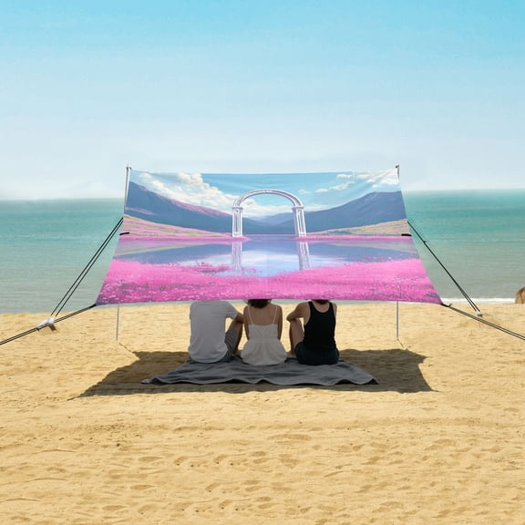 Beach Tent Beach Canopy 9.2x10.5Ft Beach Tent Sun Shelter Outdoor Canopy with Carry Bag for Camping, Backyard and Picnics Pink and Purple Lake