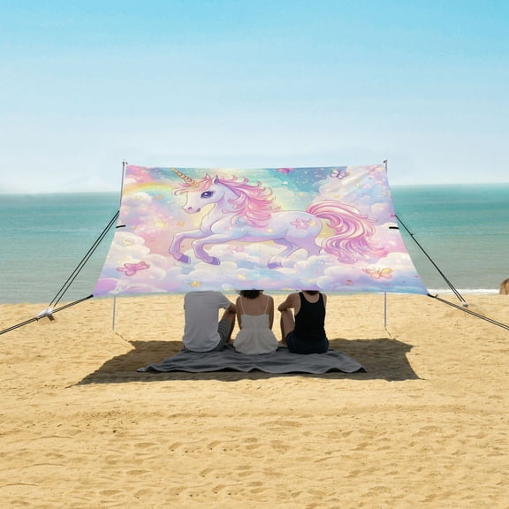 Beach Tent Beach Canopy 9.2x10.5Ft Beach Tent Sun Shelter Outdoor Canopy with Carry Bag for Camping, Backyard and Picnics Rainbow Colors Unicorn