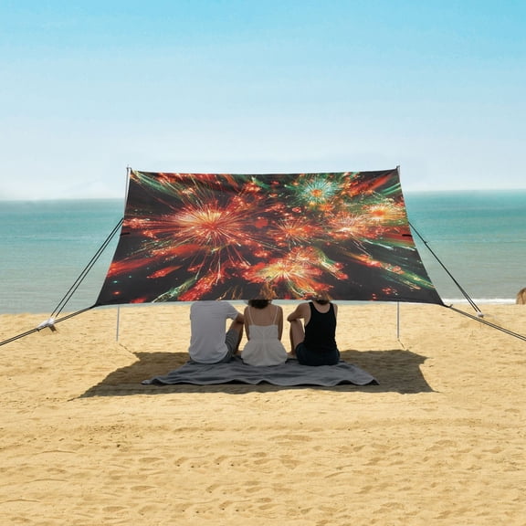 Beach Tent Beach Canopy 9.2x10.5Ft Beach Tent Sun Shelter Outdoor Canopy with Carry Bag for Camping, Backyard and Picnics Red and Green Fireworks