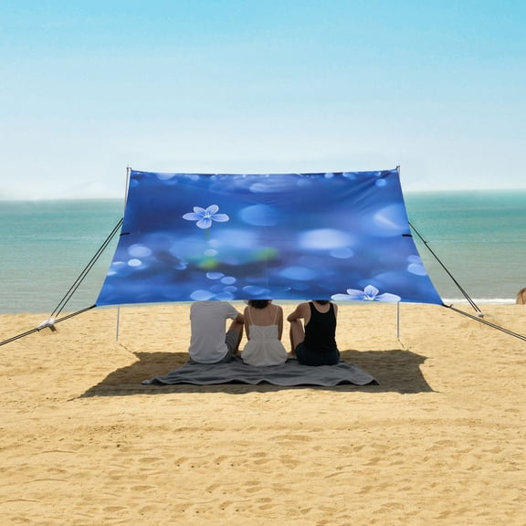Beach Tent Beach Canopy 9.2x10.5Ft Beach Tent Sun Shelter Outdoor Canopy with Carry Bag for Camping, Backyard and Picnics Small Blue Flowers