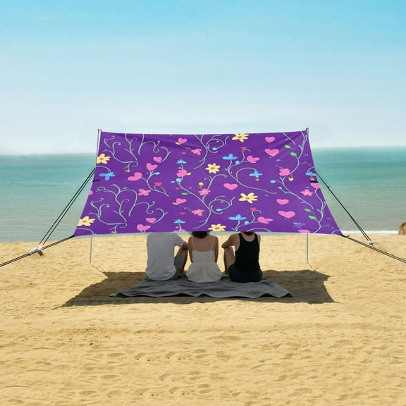 Beach Tent Beach Canopy 9.2x10.5Ft Beach Tent Sun Shelter Outdoor Canopy with Carry Bag for Camping, Backyard and Picnics Small Pink Hearts
