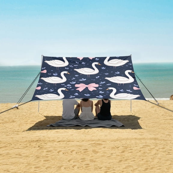 Beach Tent Beach Canopy 9.2x10.5Ft Beach Tent Sun Shelter Outdoor Canopy with Carry Bag for Camping, Backyard and Picnics Swans and Pink Bows