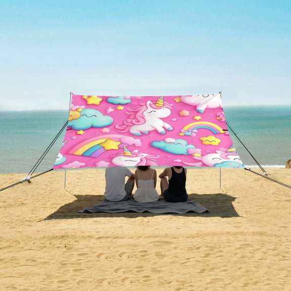 Beach Tent Beach Canopy 9.2x10.5Ft Beach Tent Sun Shelter Outdoor Canopy with Carry Bag for Camping, Backyard and Picnics Unicorns and Clouds