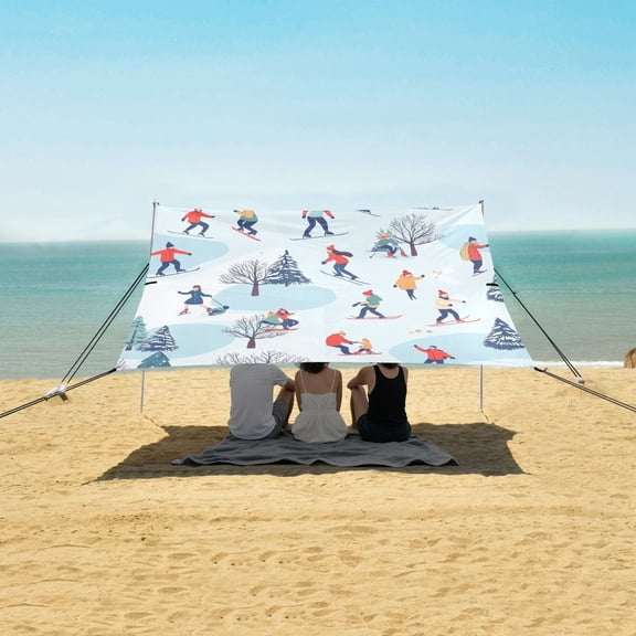 Beach Tent Beach Canopy 9.2x10.5Ft Beach Tent Sun Shelter Outdoor Canopy with Carry Bag for Camping, Backyard and Picnics Winter Sports Pattern