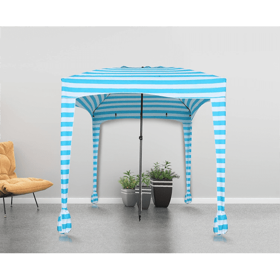 Beach Tent Beach Canopy Beach Cabana with One Side Detachable Cover Large Space 6ftx6ft Waterproof and UPF UV 50 Sun Protection for Beach, Lake, Outdoor Camping Beach Umbrella (Blue Stripe)