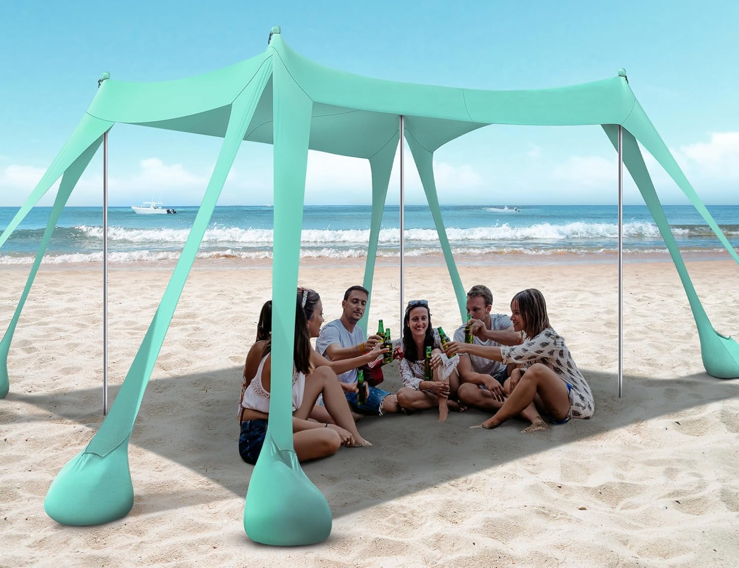SUN NINJA 7x7.5 FT Pop-Up Beach Tent with Sand Shovel, Pegs