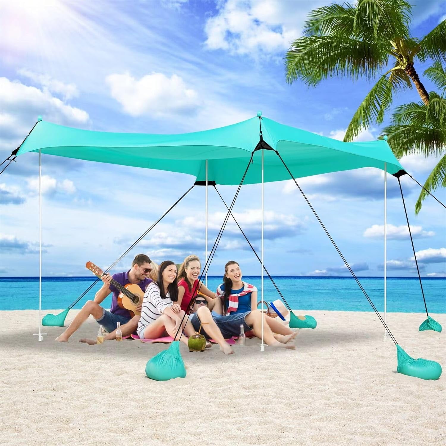 Beach Tent, Camping Tent UPF50+ with 8 Sandbags, Beach Essentials for 612 Persons, Beach Shade