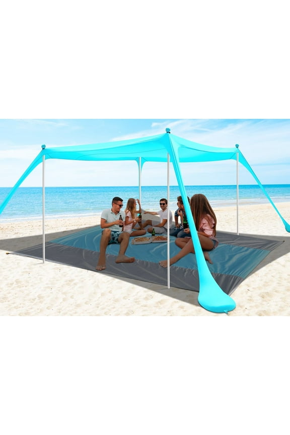 Beach Tent Canopy 10'x10' Beach Tents Sun Shelter 6-8 Person Beach Canopy Tent Sun Shade Easy Setup Pop Up Beach Shade Canopy Portable Beach Tent UPF 50+ Waterproof