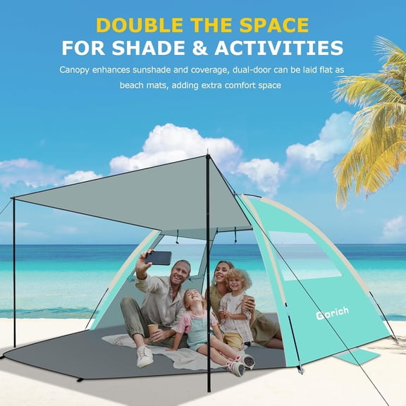 Beach Tent with Canopy - Easy Setup 3-4/5-6/7-8 Person Portable Sun Shelter, UPF 50+  Protection Sun Shade, Lightweight & Compact Beach Cabana for Family Travel
