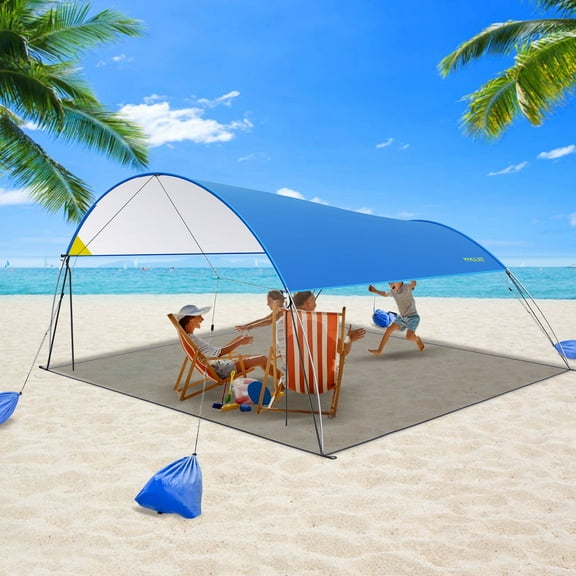 Beach Tent, Dark Blue Beach Canopy UPF50+ UV Protection, 10.5x10.5Ft Beach Tent Sun Shelter with Sandbags, Aluminum Poles and Ground Pegs and Anti-Wind Ropes for Outdoor, Camping