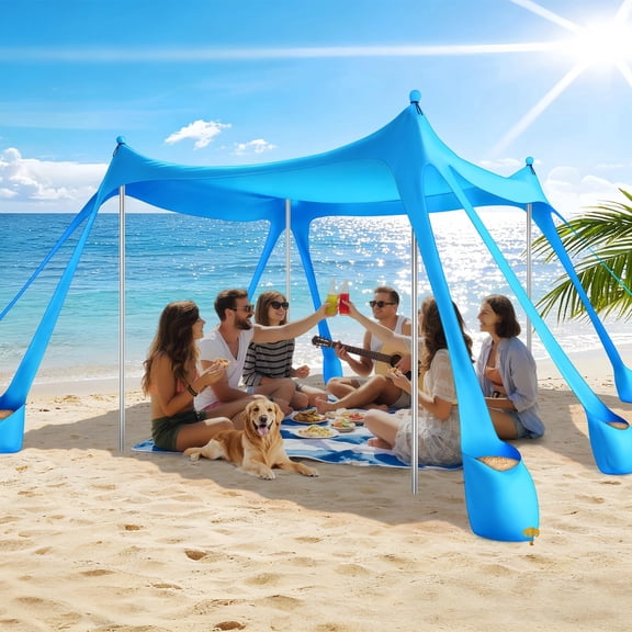 Yacona Beach Tent Sun Shelter, 10'x10' Outdoor Shade Canopy with Sandbags, Beach Umbrellas for Sand Picnics Backyard Camping, Blue