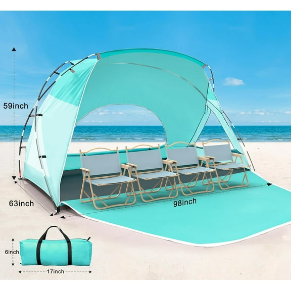 Beach Tent - Spacious 4-Person with UPF 50+  Protection, Easy Setup Waterproof Canopy for Family Outdoor and Picnics
