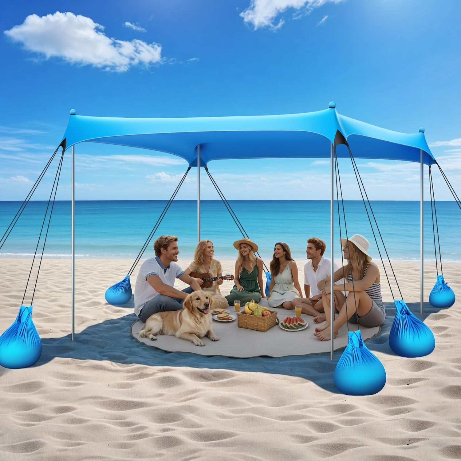 『TEN BEACH L』 SUN NINJA 7x7.5 FT Pop-Up Beach Tent with Sand Shovel, Pegs