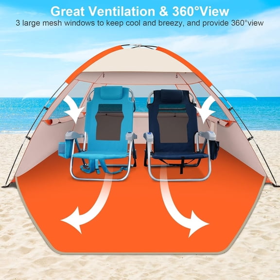 Beach Tent Sun Shelter for 3/4/6/8/10 Person with UPF 50+ UV Protection, Lightweight & Easy Setup Beach Shade Canopy, Portable Beach Shade Tent Beach Cabana