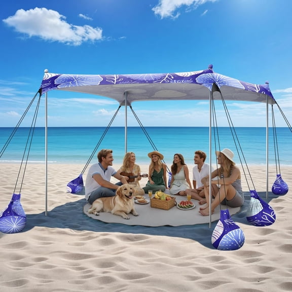 Beach Tent Sun Shelter, Beach Canopy Tent Sun Shade, UPF50+ Tents Canopy with Sandbags & Stability Poles, Outdoor Tents for Camping Fishing
