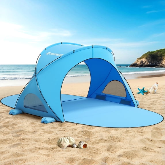 Raynesys Beach Tent Sun Shelter,Beach Shade Tent for 3 Person with UPF50+ UV Protection, 2 Zippered Doors,Portable Beach Tent for Camping Fishing,Blue