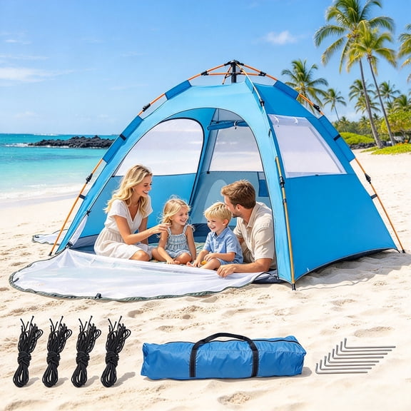 BN-LINK Pop up Beach Tent, 2-3 Person Beach Tent Sun Shelter, Breathable Mesh Window,UPF 50+ UV Protection,Portable Lightweight Beach Shade for Outdoor Camping, Fishing, Family Picnics,Blue