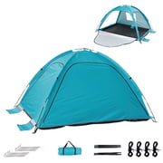 BN-LINK Beach Tent, Portable Sun Shade for 3-4 Person, Large Spacious Sun Shelter with 3 Doors,UV Protection, 4 Sand Pockets, Carrying Bag, Blue