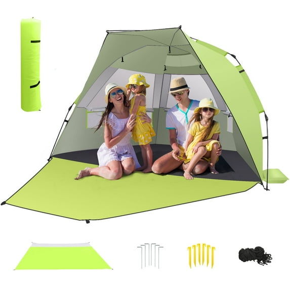 Beach Tent Sun Shelter Pop up Tent Canopy Tent for Outside for 4-6 Person with UPF 50+UV Protection, Sunula Easy Setup Portable Beach Shade Sun Shelter Canopy with 3 Window for Camping, Picnic, Green