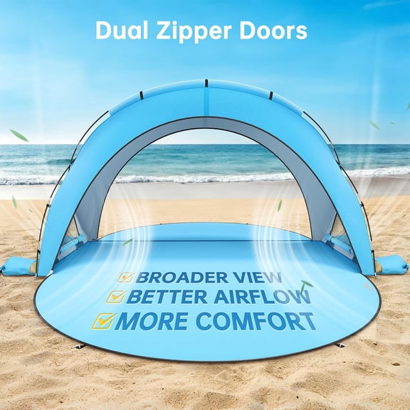 Beach Tent Sun Shelter, Sun Shelter for 1-6 Person, Beach Shade Tent, Beaches Shade with 2 Zippered Doors, Portable Tents for Camping Fishing, Blue