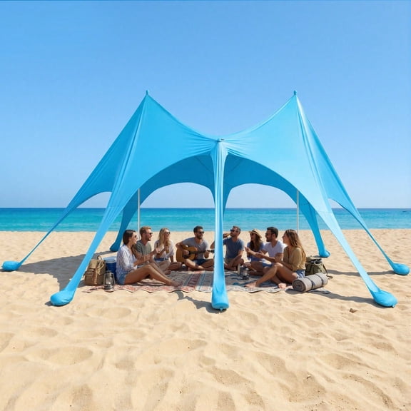 Beach Tent Sun Shelter, UPF50+ Sun Protection, 6.6 Ft Tall, 7.5x7.5 Ft, Easy Pop Up Beach Canopy With Sandbags, Stability Poles, Sand Shovels, Portable Shade For Family Outings, Camping, Fishing