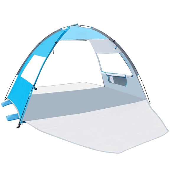 Beach Tent Sun Shelter With 2 Ventilated Doors  Upf50+ Easy Setup For 3 Person Lightweight & Portable Family Sand Carrying Bag - Blue